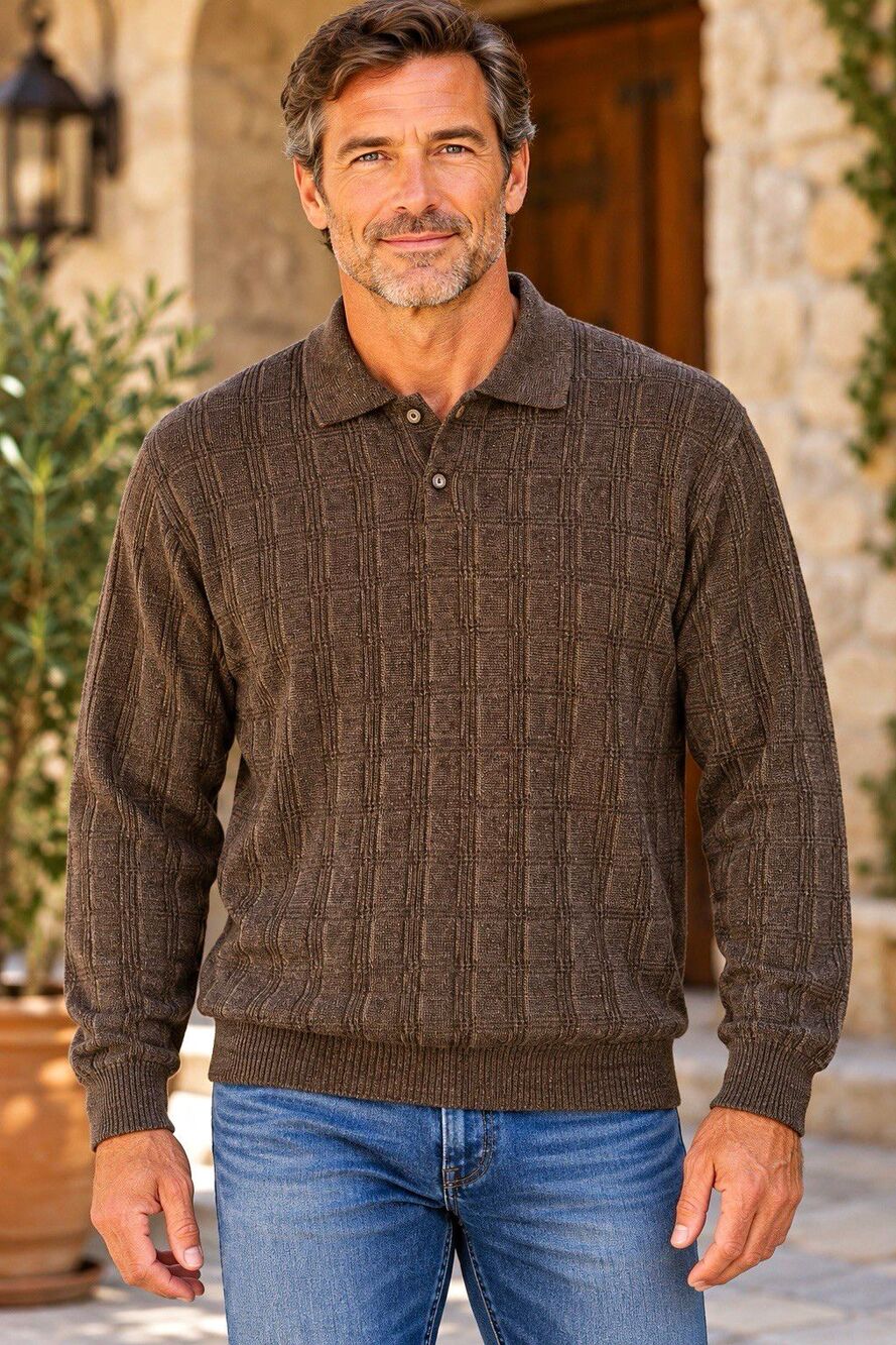 Fieldmasters 90’s wool blend textured polo textured plaid knit size Medium